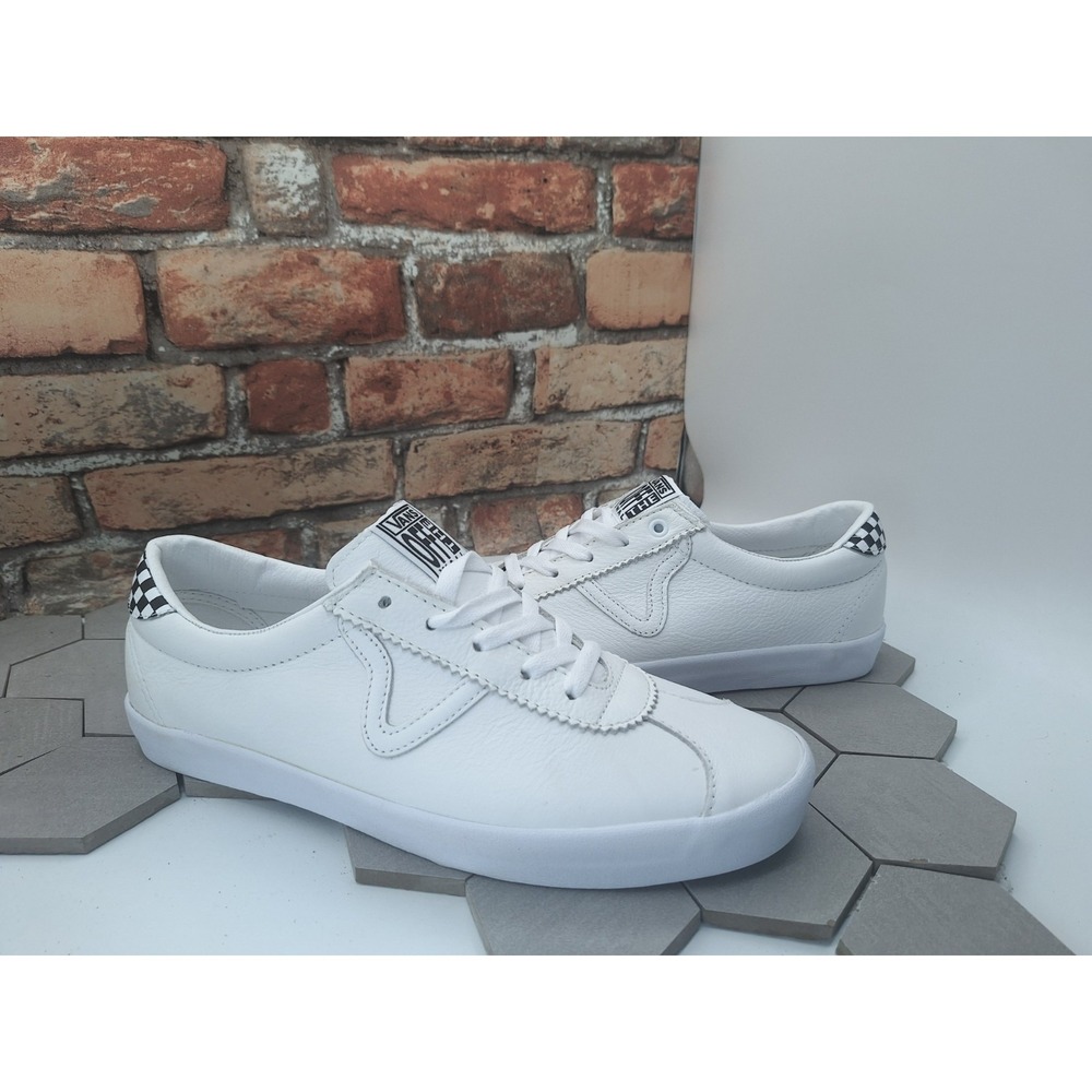 Vans Sport Low Retro 90s Triple White Leather Sneaker Checkerboard Mens 11.5 Y2K